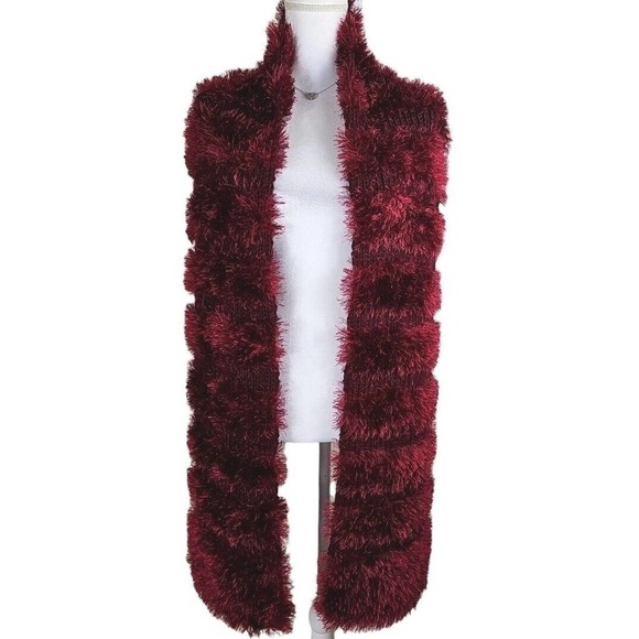 Handmade Burgundy Red Knit Shaggy/Fluffy Scarf Ling Made to Order. - Picture 5 of 12